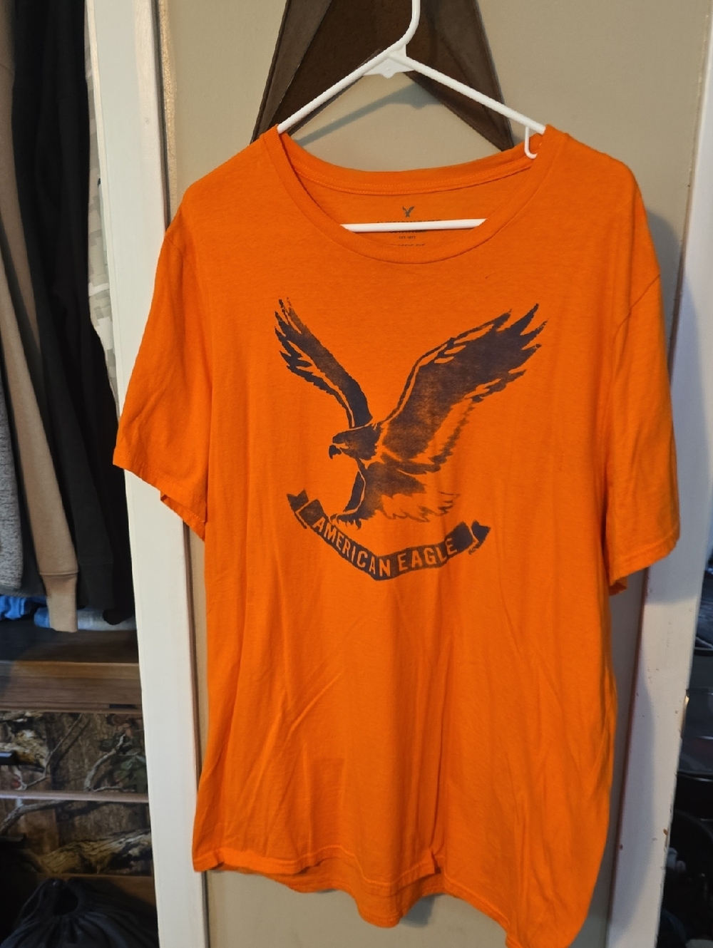 American Eagle Outfitters Orange Tee with Navy Eagle Graphic Y2k